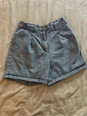Vintage Striped Denim Women's High-Waist Shorts